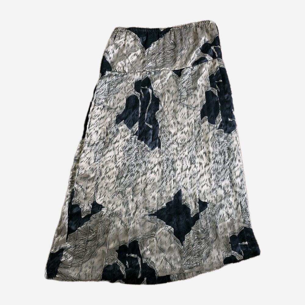 Vintage Pleated Geometric Midi Skirt Womens XL Gold Black Wearable Art Luxury
